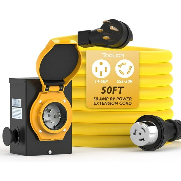 TOOLIOM 50A Generator Cord & Inlet Box Kit, 50FT, 14-50P/SS2-50R, 12500W, 6/3+8/1 AWG SJTW, UL & ETL Listed.