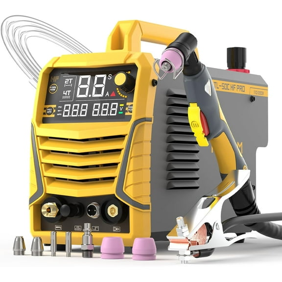 TOOLIOM 50A Non-Touch Pilot ARC Air Plasma Cutter Dual Voltage 110V/220V Metal Cutting Machine with Post/Flow Gas and 2T/4T, 1/2" Clean Cut