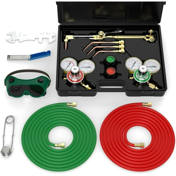TOOLIOM Oxygen & Acetylene Torch Kit, Gas Cutting Welding Torch Set Welder Tools with Regulator Gauges Nozzles Hose