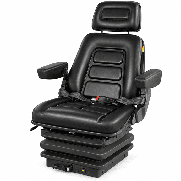 TOOLKIMAX Universal Tractor Suspension Seat, 286 lb High Back Seat with Armrests, Headrest & Seat Belt for Forklift, Excavator, Mower