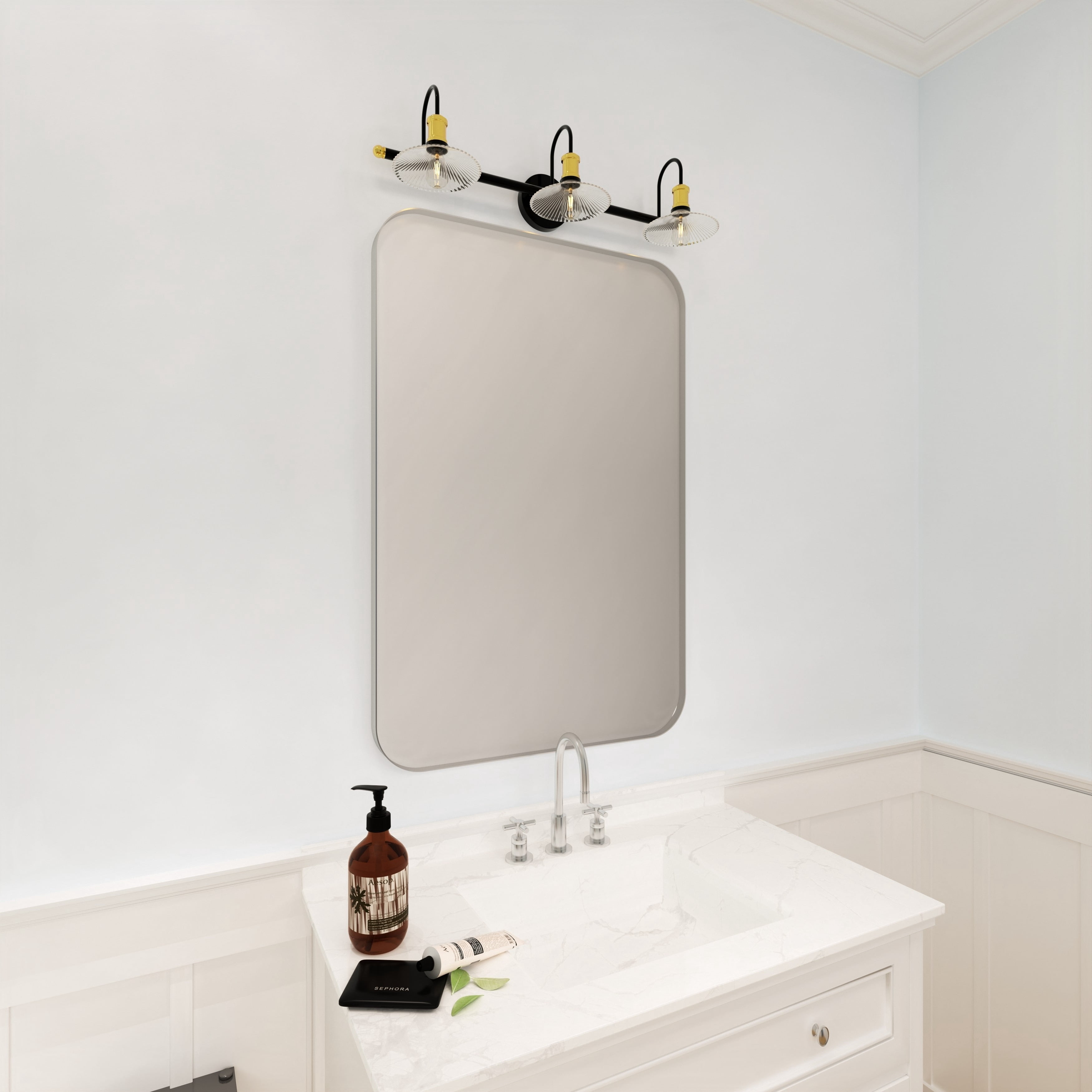 TOOLKISS  Aluminum Alloy Round Corner Frame Vanity Mirror 24 inch.W x 36 inch.H - Brushed Silver
