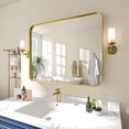thumbnail image 1 of TOOLKISS  Aluminum Alloy Round Corner Frame Vanity Mirror 32 in. W x 40 in. H - Brushed Gold, 1 of 5