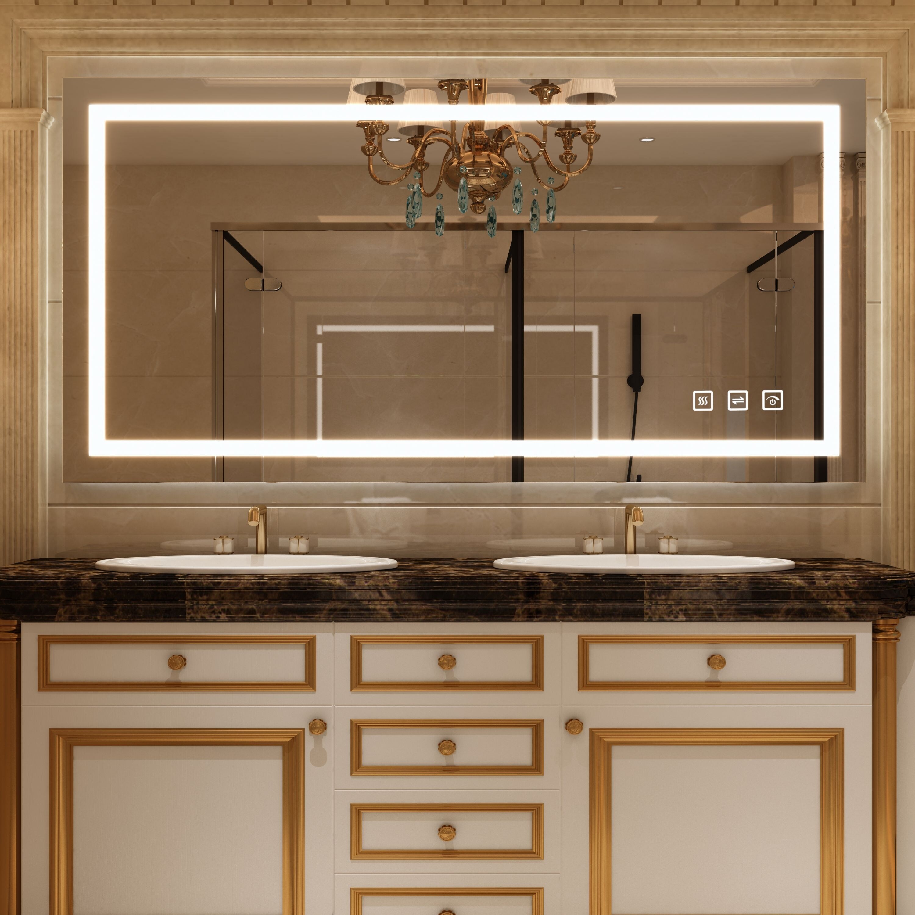 TOOLKISS AntiFog Bathroom Mirror with Dimmable Light , Frameless