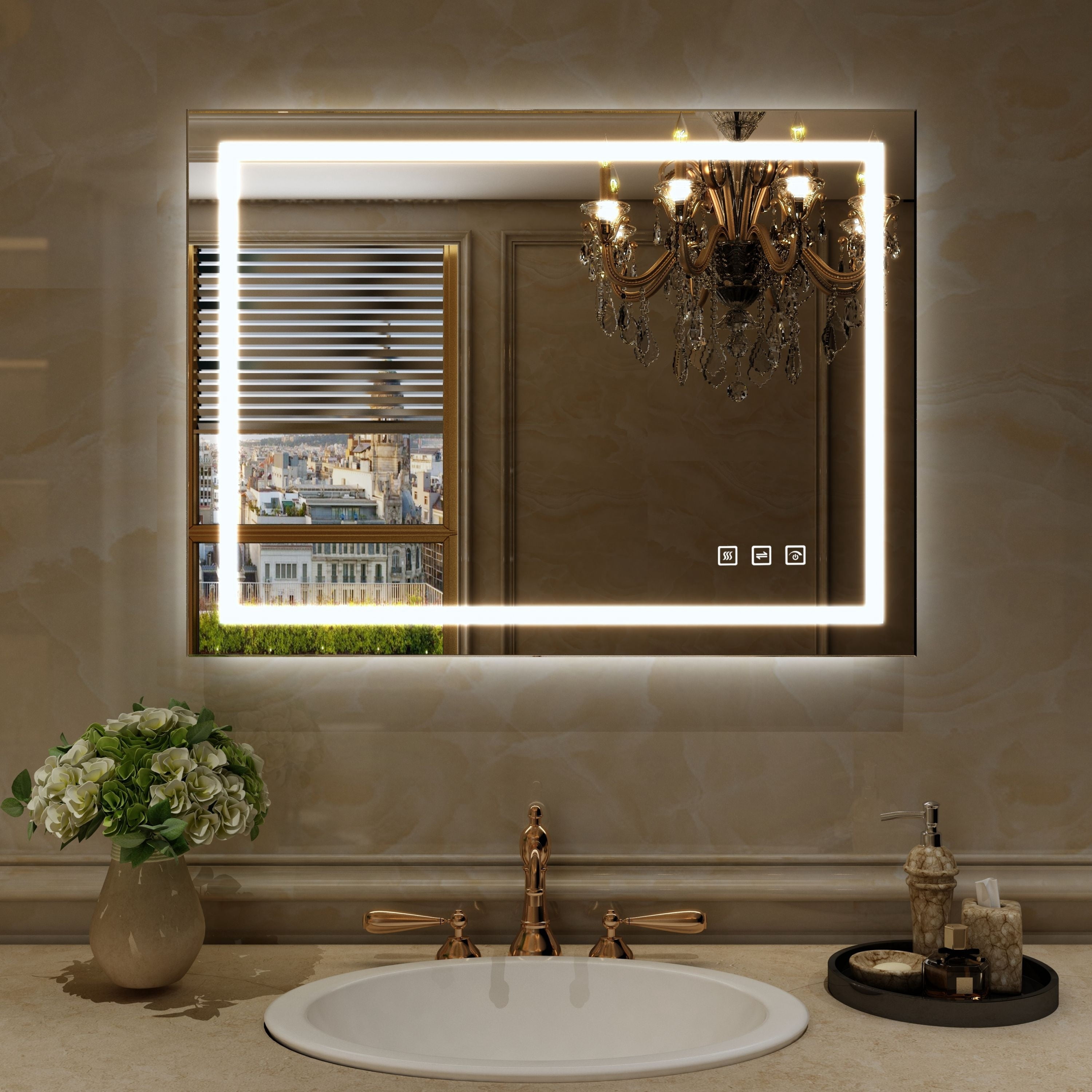 TOOLKISS Frameless Rectangular Wall Vanity Mirror , AntiFog Bathroom