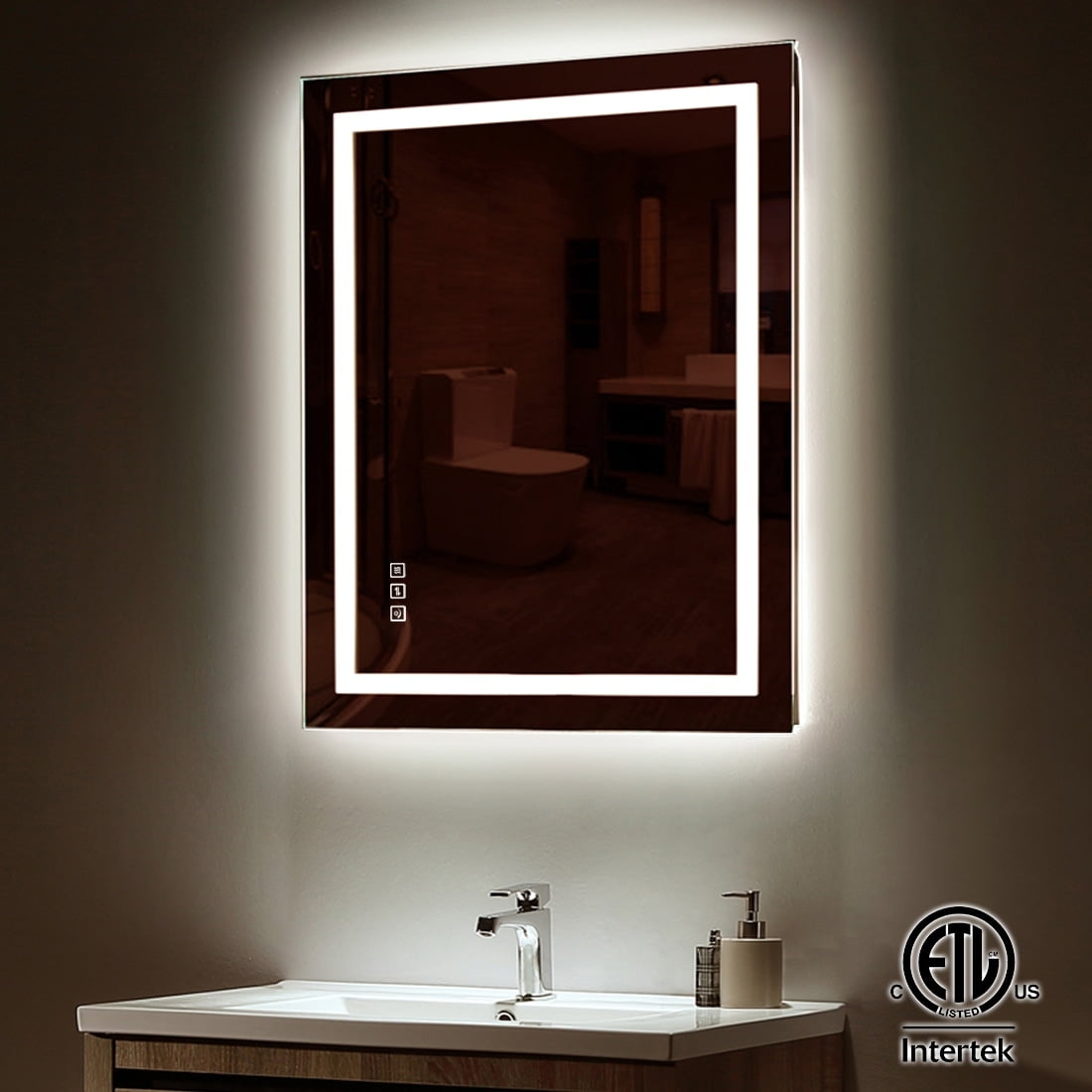 TOOLKISS Frameless Rectangular Wall Vanity Mirror with Front Light 24
