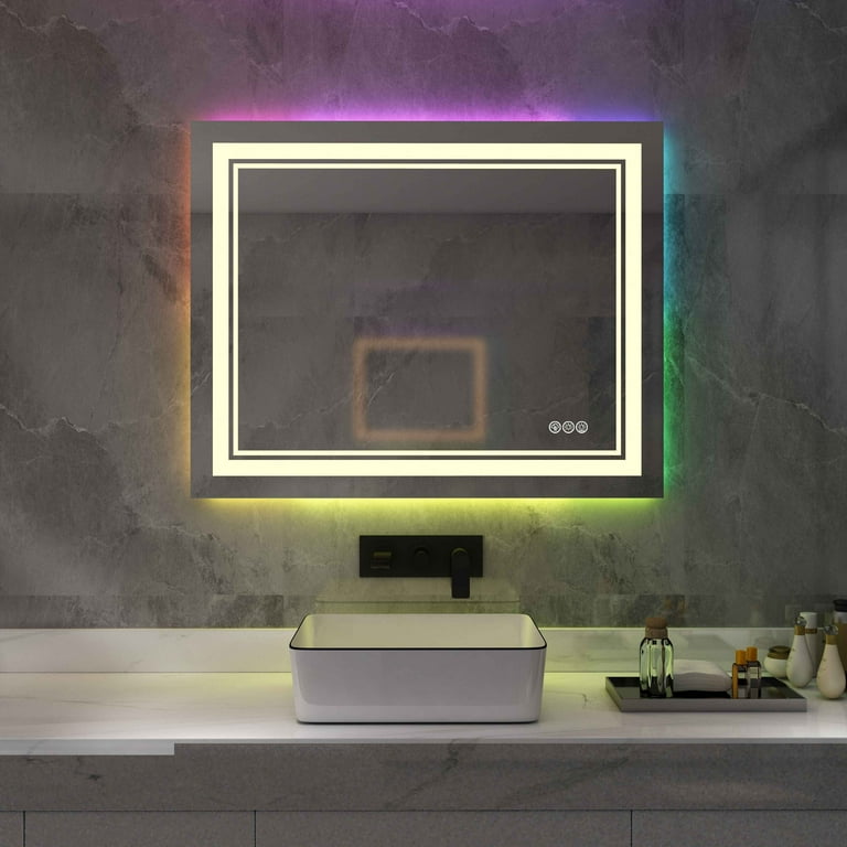 TOOLKISS 84 in. W x 32 in. H Frameless Rectangular Anti-Fog LED Light Wall Bathroom Vanity Mirror with Backlit and Front Light