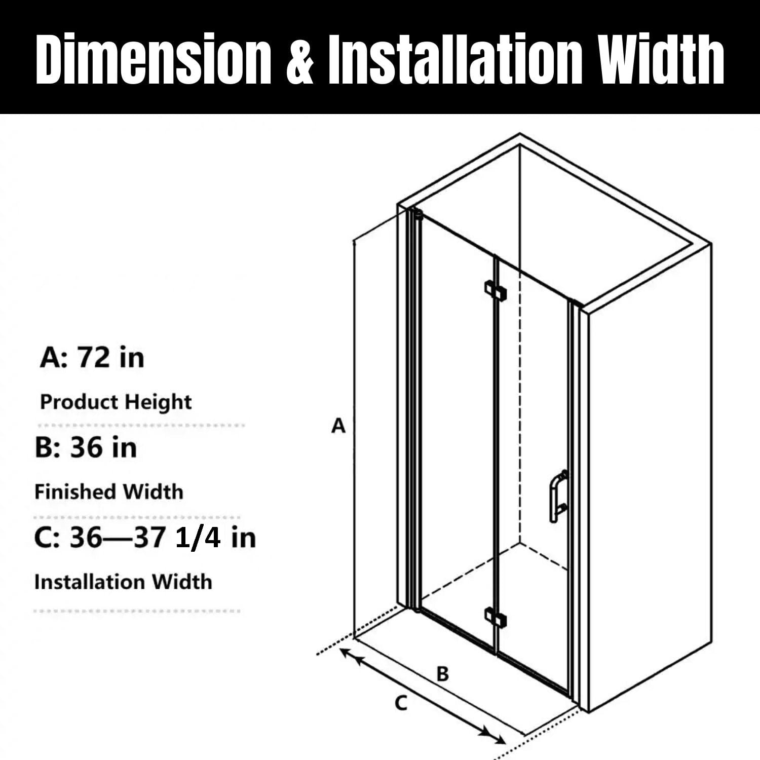 TOOLKISS Pivot BiFold Prefab Alcove Shower Doors 36 inch.W
