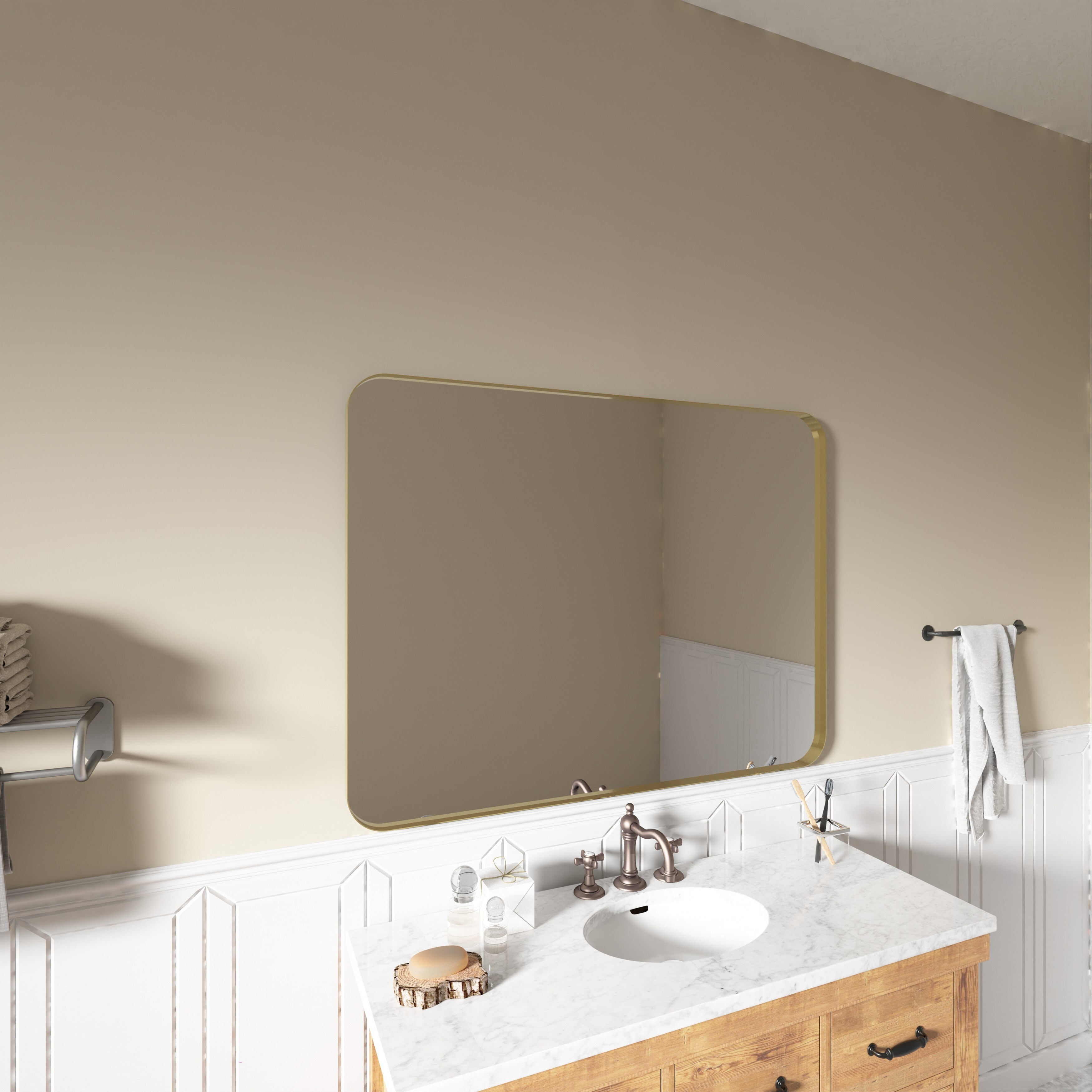 TOOLKISS Rectangular Aluminum Frame Vanity Mirror with Clear Glass 48 in. W x 36 in. H Brushed