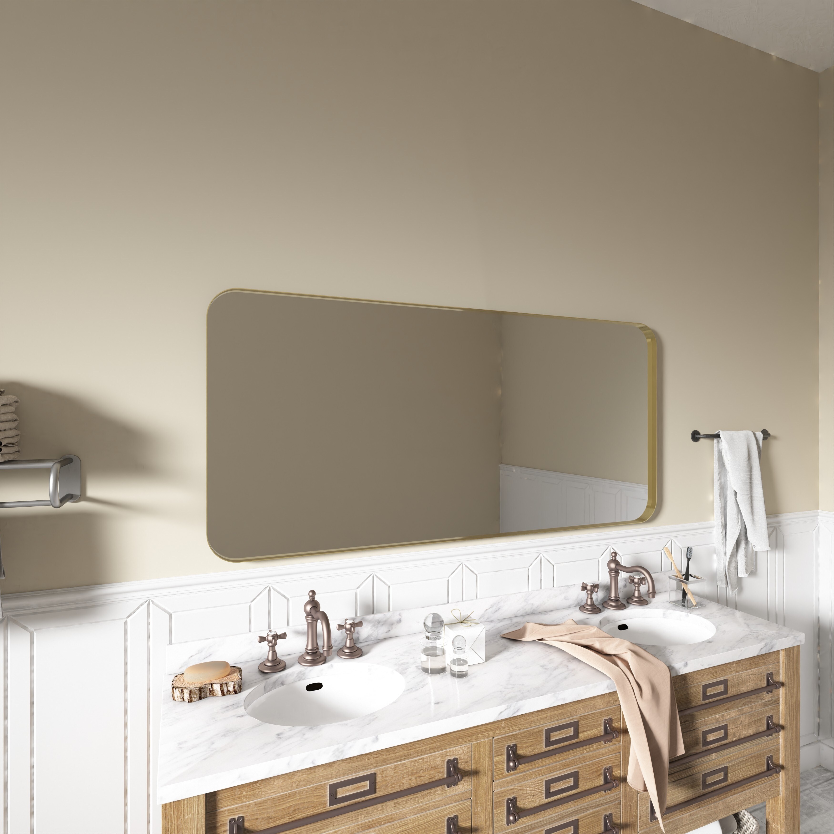 TOOLKISS Rectangular Aluminum Frame Vanity Mirror with Clear Glass 60 in. W x 36 in. H Brushed