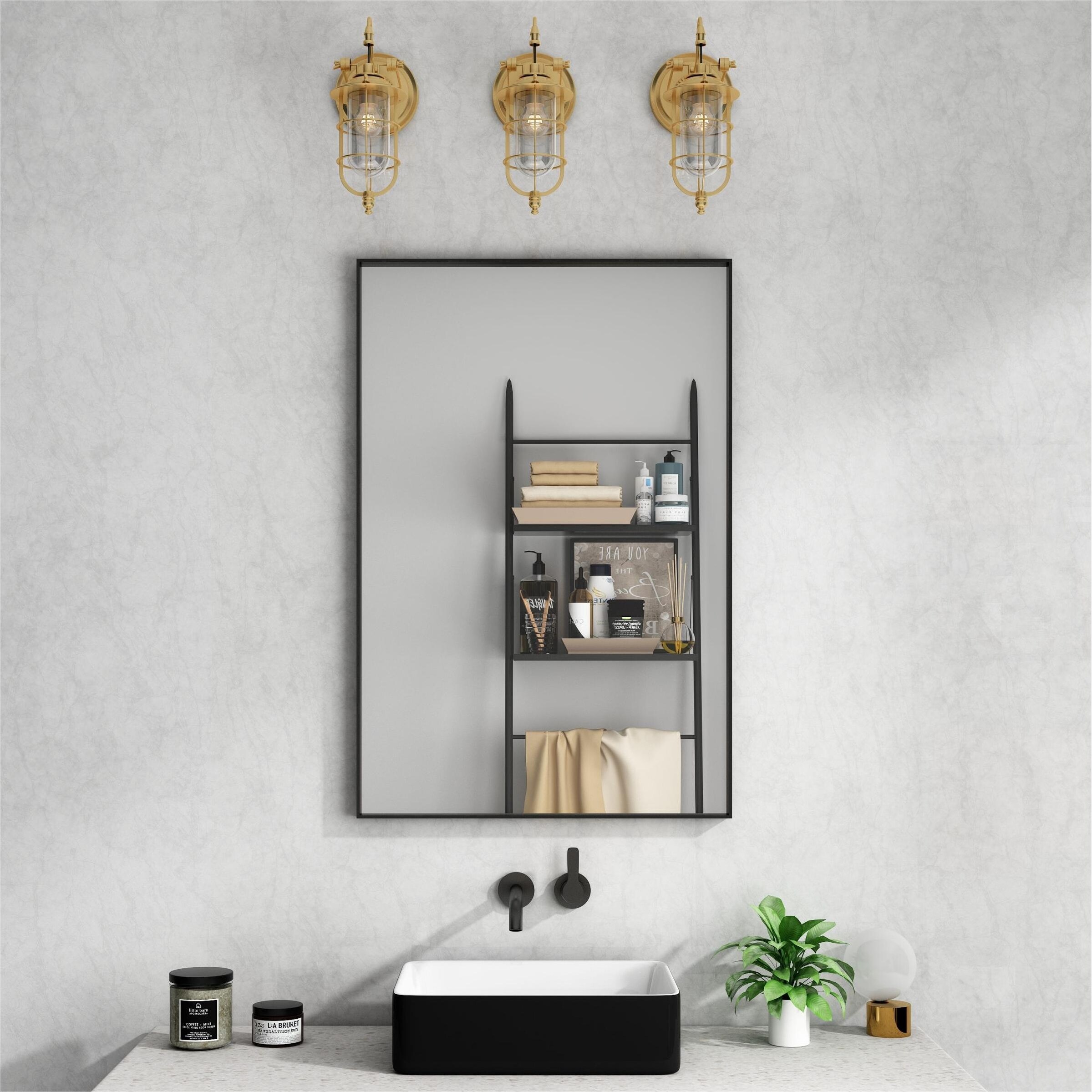 TOOLKISS Rectangular Black Frame Bathroom Vanity Mirror with Clear