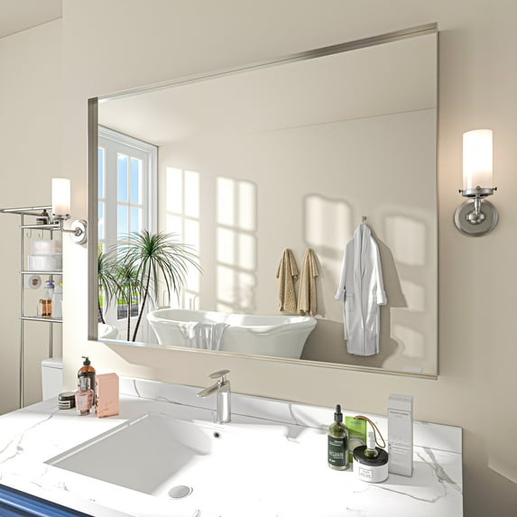 TOOLKISS Right Angle Aluminum Frame Bathroom Vanity Mirror with Clear Glass 48 inch.W x 36 inch.H - Silver