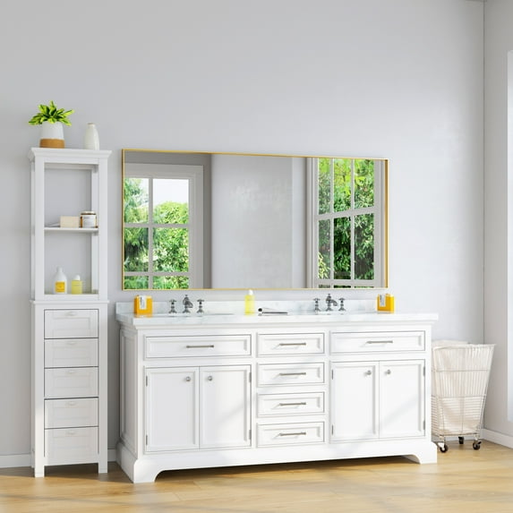 TOOLKISS Right Angle Aluminum Frame Bathroom Vanity Mirror with Clear Glass 60 inch.W x 28 inch.H - Gold