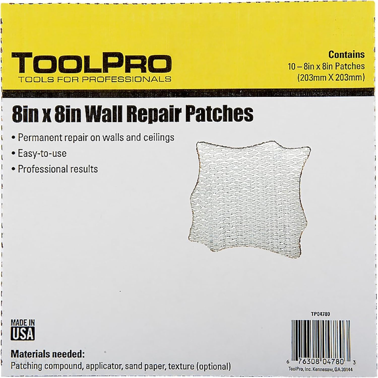 TOOLPRO Professional Grade Drywall Repair Patch, 10 Pack (6 inch x 6 ...
