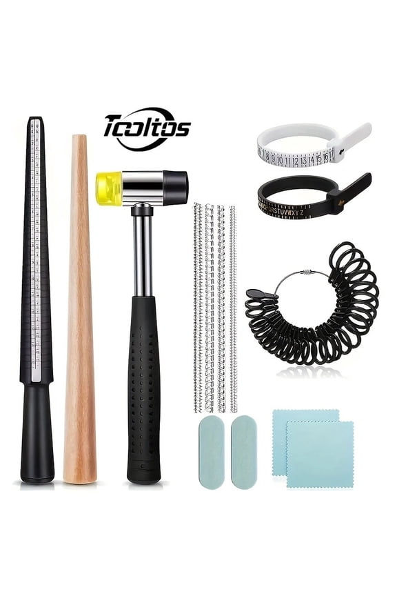 14 Pcs Ring Sizing Wand Set - US and UK Sizes 1 to 15, Jewellery Measuring Wand Tool Set with Rubber Hammer, Polishing Cloth and Wand, Transparent Ring Size Adjuster , for ring making and si