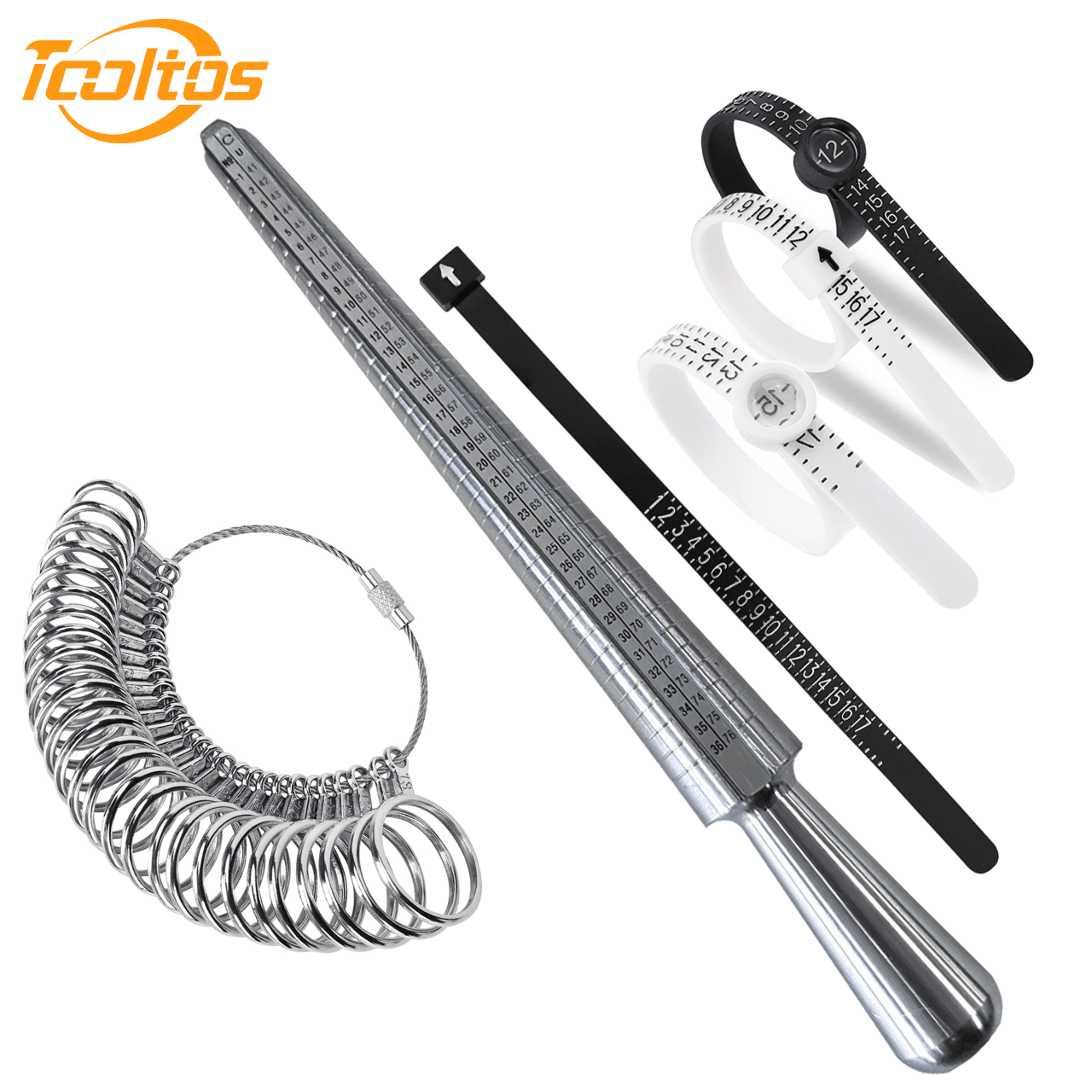 TOOLTOS 6 Pcs Ring Sizer Measuring Tool Kit, Ring Mandrel Measurer, Premium Steel Measuring Ring Tool, US Ring Size 0-13, Reusable Finger Size 1-17 USA Rings Size .