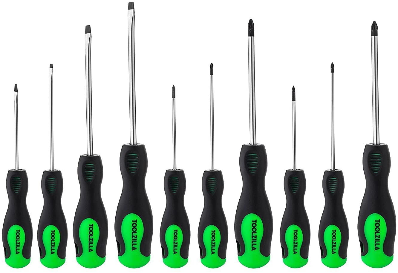 TOOLZILLA Magnetic Screwdriver Set - 10 Piece Phillips and Flathead Screwdrivers with Comfort Grip Handles