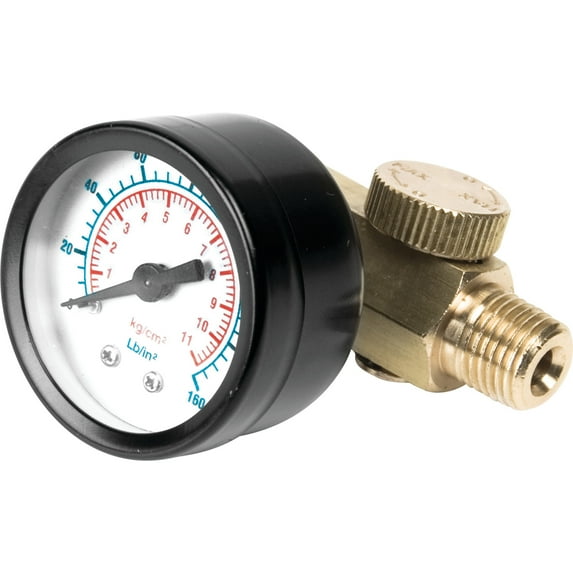 Performance Tool M693 1/4-Inch NPT Brass Air Compressor Tank Valve with 160 PSI Pressure Gauge - Male to Female Connection