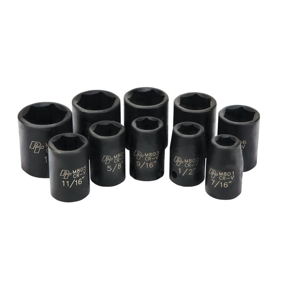 Performance Tool M592DB Mechanics 10 Piece 1/2-Inch Drive SAE Impact Socket Set