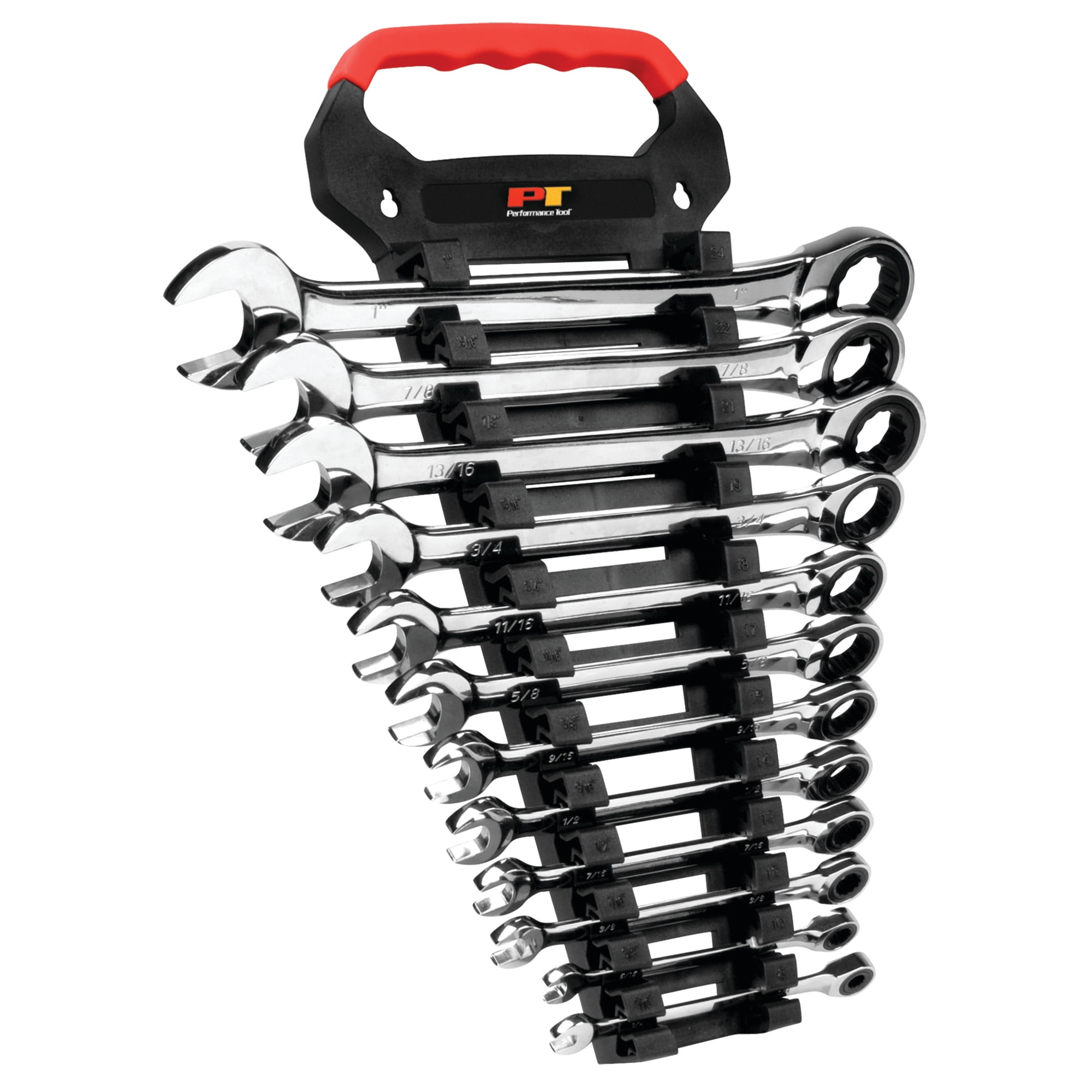 Performance Tool W30641 12pc SAE Combo Ratcheting Wrench Set | Drop Forged Chrome Vanadium Steel | Corrosion Resistant Finish | Sizes: 1/4 to 1 Inch