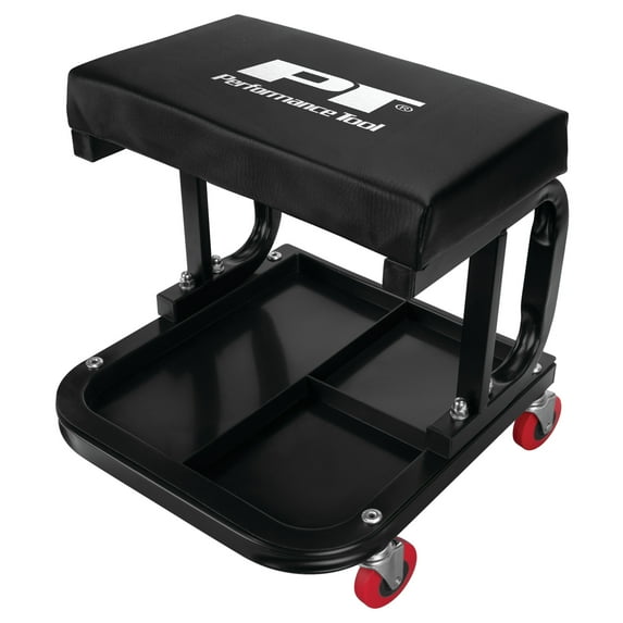 Performance Tool W85007 D-Frame Creeper Rolling Work Seat with Tool Tray for Garages and Workshops, 11.5 x 12.5 In. Tray, Black