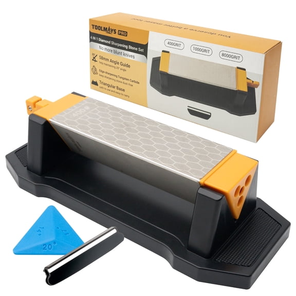 TOOLMAYS Sharpening Stone 3 Side Grit 400/1000/8000, Diamond and Ceramic, with Angle Guide and Non-Slip Base, 1 Pack