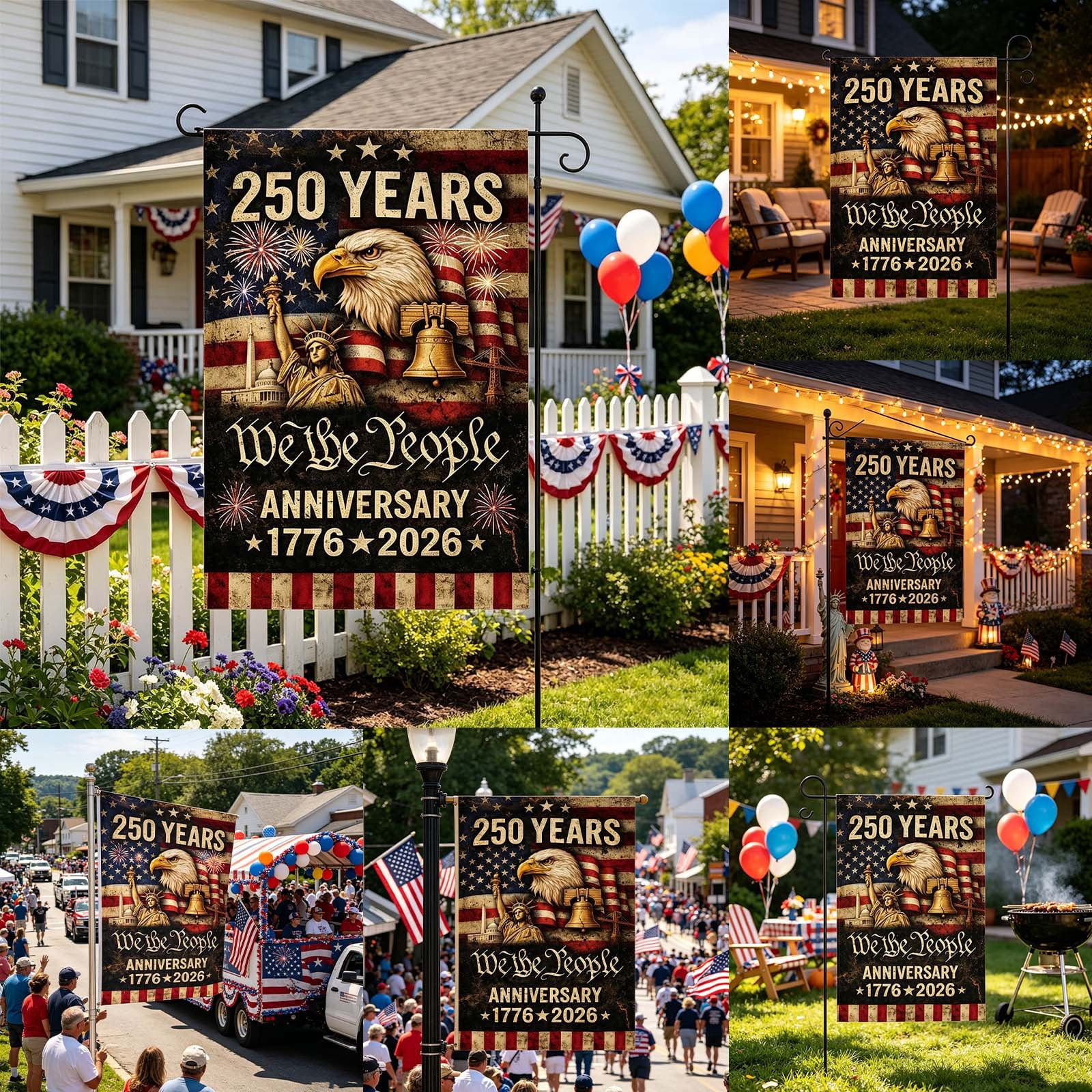 Win s Way USA 250th Anniversary Flag, Double Sided Outdoor Patriotic Decor, 12x18