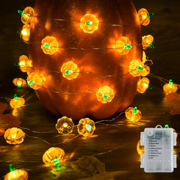 TOOPOOT 3D Pumpkin String Lights, 10FT 30 LED Fall Fairy Lights Battery Operated, Waterproof Orange Lights for Indoor Outdoor Home, Party, Harvest Thanksgiving Décor