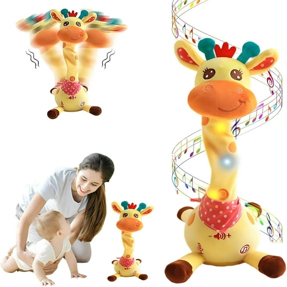 TOOPOOT Musical Giraffe Toy – 10 children's songs, 15s recording, adjustable volume, soft short plush, gift for 1-3 toddlers (1PC)