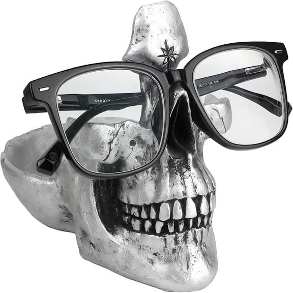 TOOPOOT Skull Glasses Stand, Creative Eyeglasses Rack, Sunglasses Spectacle Display, Key Holder Resin Sculptures for Entryway, Home, Office, Desk, Nightstand