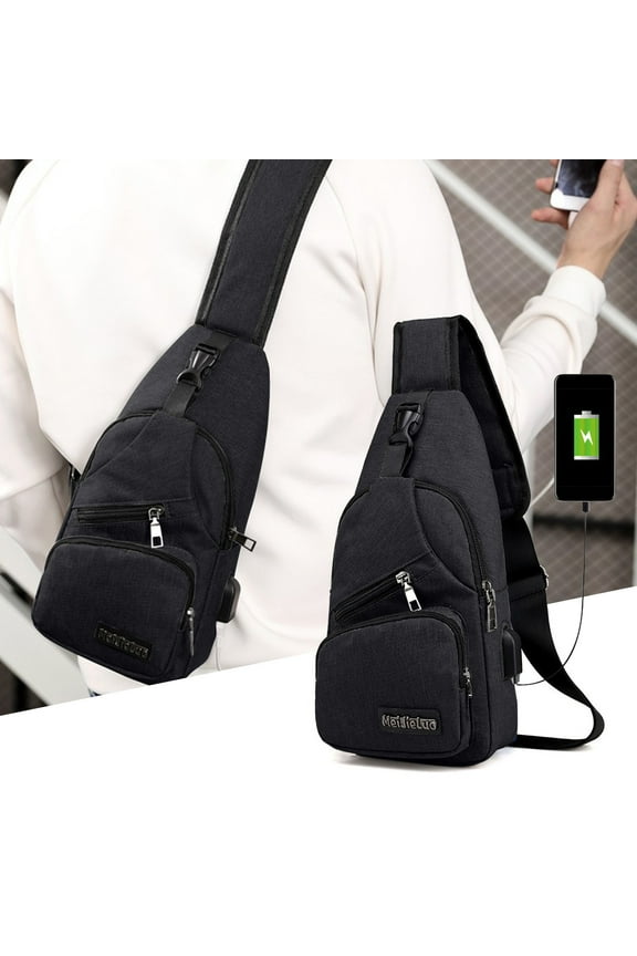 Anti-Theft Crossbody USB Backpack - Multipurpose Chest Bag with Charging Port & Headphone Hole, RFID Blocking Hiking Daypack