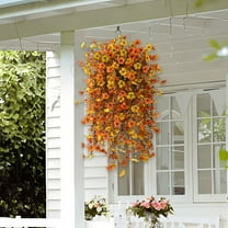 TOOPTY Artificial Hanging Fall Flowers, Fall Flowers Fall Decorations, Faux Silk Flower in Planter UV Resistant for Autumn Decor Home Indoor Outside Gardens Porch(Orange)