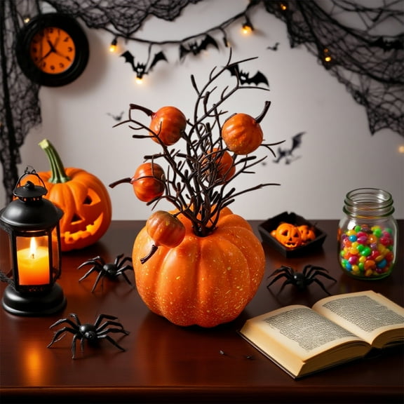 TOOPTY Artificial Pumpkin Decor, Foam Thanksgiving Gift Maple Leaf Autumn Decor Desk Shelf Home Desktop Ornament for Fall Harvest Season