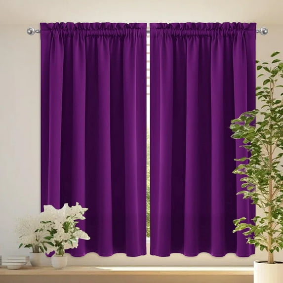 TOOPTY Blackout Curtains 63 Inch Length, Energy Saving & Noise Reducing Bedroom Curtains, Rod Pocket Room Darkening Drapes for Bedroom Living Room,Set of 1 Curtain Panels(Purple)