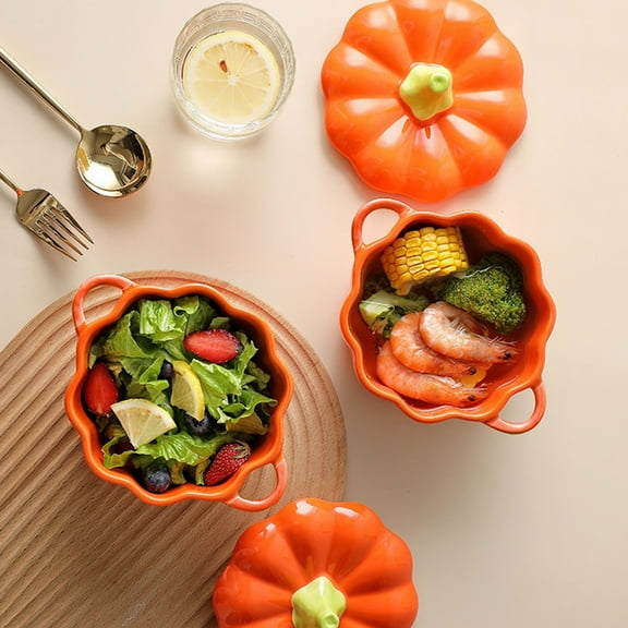 TOOPTY Ceramic Pumpkin Pot with Lid, Dutch Oven Style Casserole for Baking, Serving, and Fall Table Decor