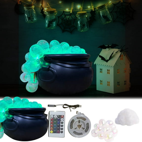 TOOPTY DIY Witch Bubbling Cauldron Set with Light, Vintage Spooky Plastic Cauldron Bowl for Halloween Hocus Pocus Party Decor and Costume Props,as show
