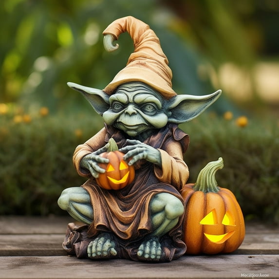TOOPTY Electrically Illuminated Halloween Pumpkin Alien Decor, Outdoor Garden Resin Craft with LED Lighting for Spooky Atmosphere