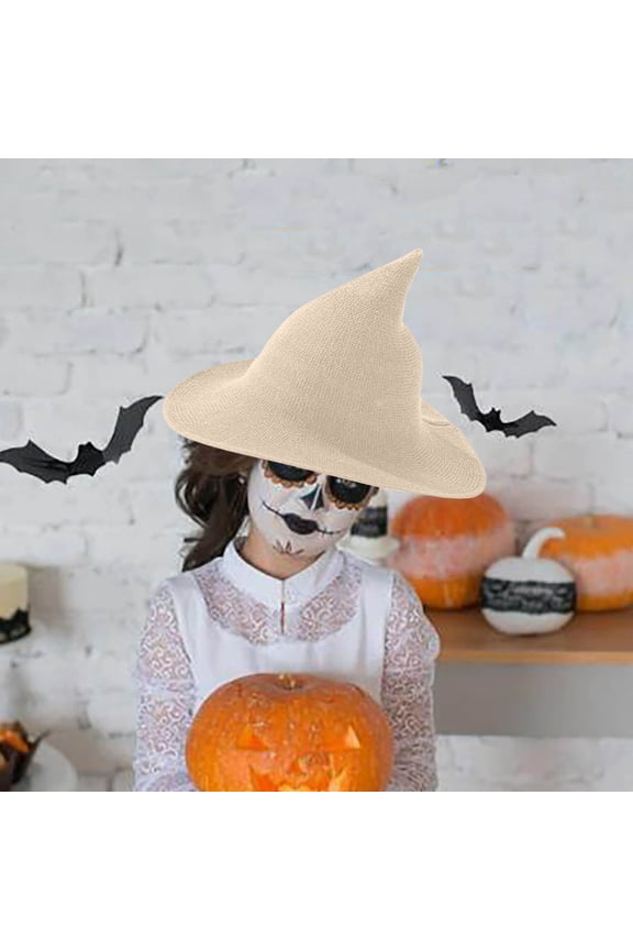 Foldable Witch Hat with Adjustable Inner Band, Wide Brim Spire Knitted Cap for Halloween Parties and Costume Events