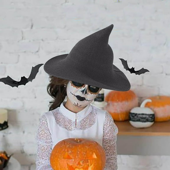 TOOPTY Foldable Witch Hat with Adjustable Inner Band, Wide Brim Spire Knitted Cap for Halloween Parties and Costume Events