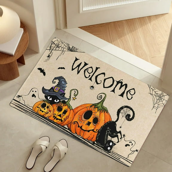 TOOPTY Halloween Fall Door Mat 30x17 Inches, Ghost Dogs Pumpkin Outdoor Mats for Front Door, Non-Slip Entrance Welcome Rubber Mats