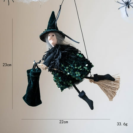 TOOPTY Halloween Flying Witch Decoration, Hanging Witch on Broomstick for Garden Yard ghost HOUSE Decor, Green Themed Sorceress Figure