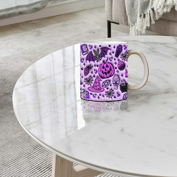 TOOPTY Halloween Ghost Coffee Mug Ceramic Water Cup with Pumpkin Illustration in Red for Daily Drinks, Party Beverages and Festive Home Use