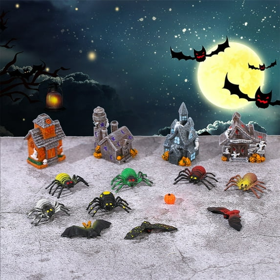 TOOPTY Halloween Village Houses, Colorful Resin Pumpkin Miniature Model, Table Yard Garden Outdoor Indoor Home Party Decor Ornaments