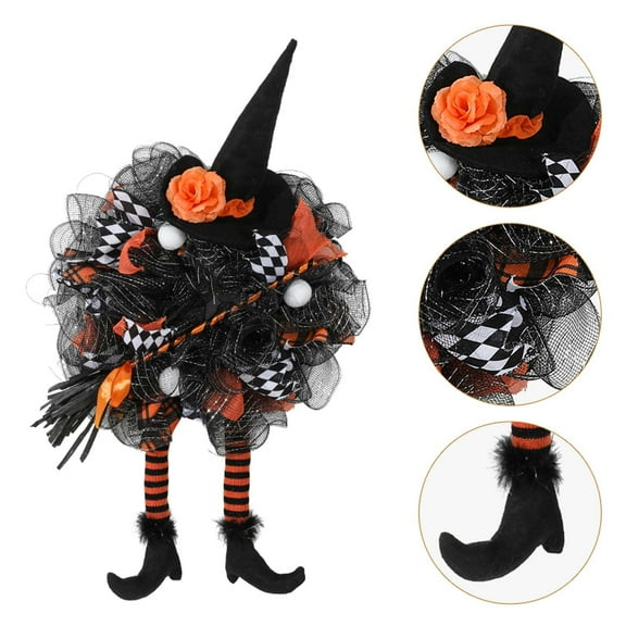 TOOPTY Multi-Legged Witch Wreath Pendant, Halloween Door Decor for Front Entrance Party Festival