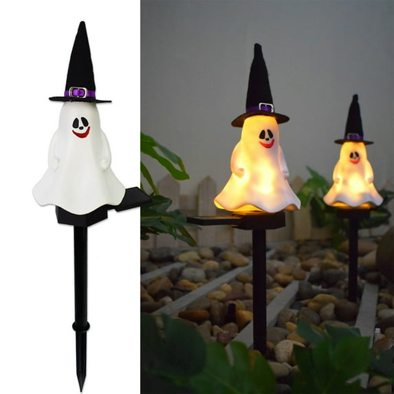 TOOPTY Solar Powered Halloween Pathway Lights, Black Jack O Lantern Stake Lights for Outdoor Yard Decor, Front Porch and Garden Display,White