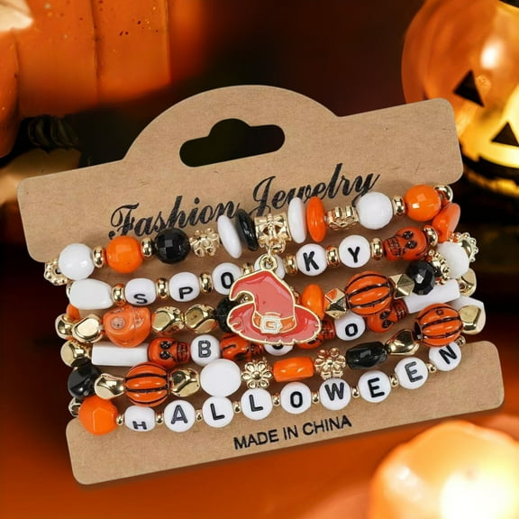 TOOPTY Stackable Halloween Bracelets, Multicolor Heishi Beaded Stretch Bracelets, Party Jewelry Accessories for Gifts