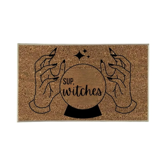 TOOPTY Witches Halloween Printed Carpet, Non-Slip Absorbent Doormat for Entry Door, Bathroom Kitchen Entryway with Funny Witchy Rug Design for Fall and Halloween,BW