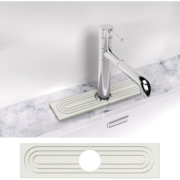 TOOVEM Kitchen Sink Protectors Mat, Diatomite Fast Drying Stone Sink Mat, 15.7X 4 i hes Absorbent Mat Faucet for Kitchen, Bar Sink and Bathroom Counter, White