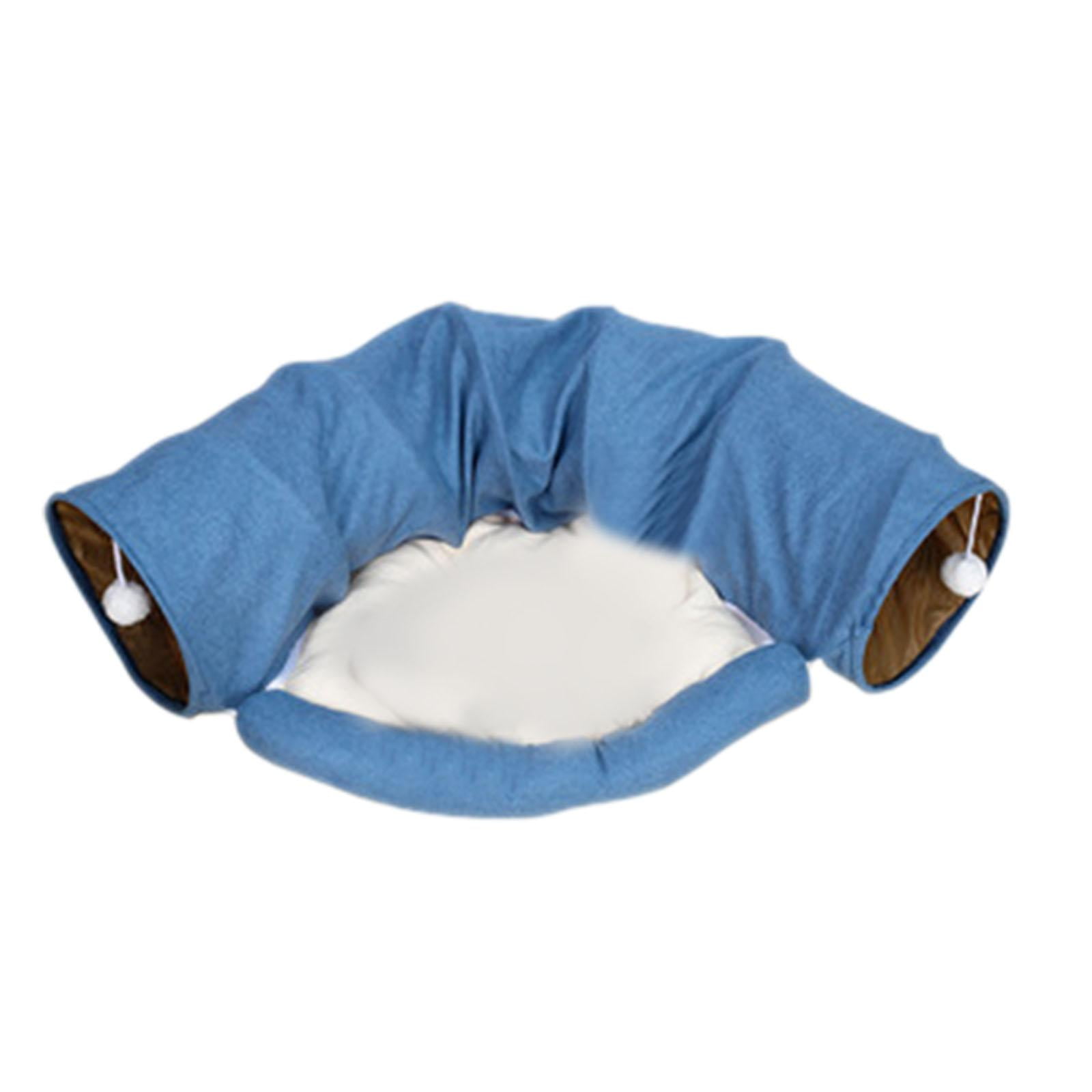 TOOYFUL 2 in 1 Cat Bed Play Tunnel Play Center and Playing Ball Toys with Removable Washable Mat Interactive Toy for Indoor Cats Dogs Blue