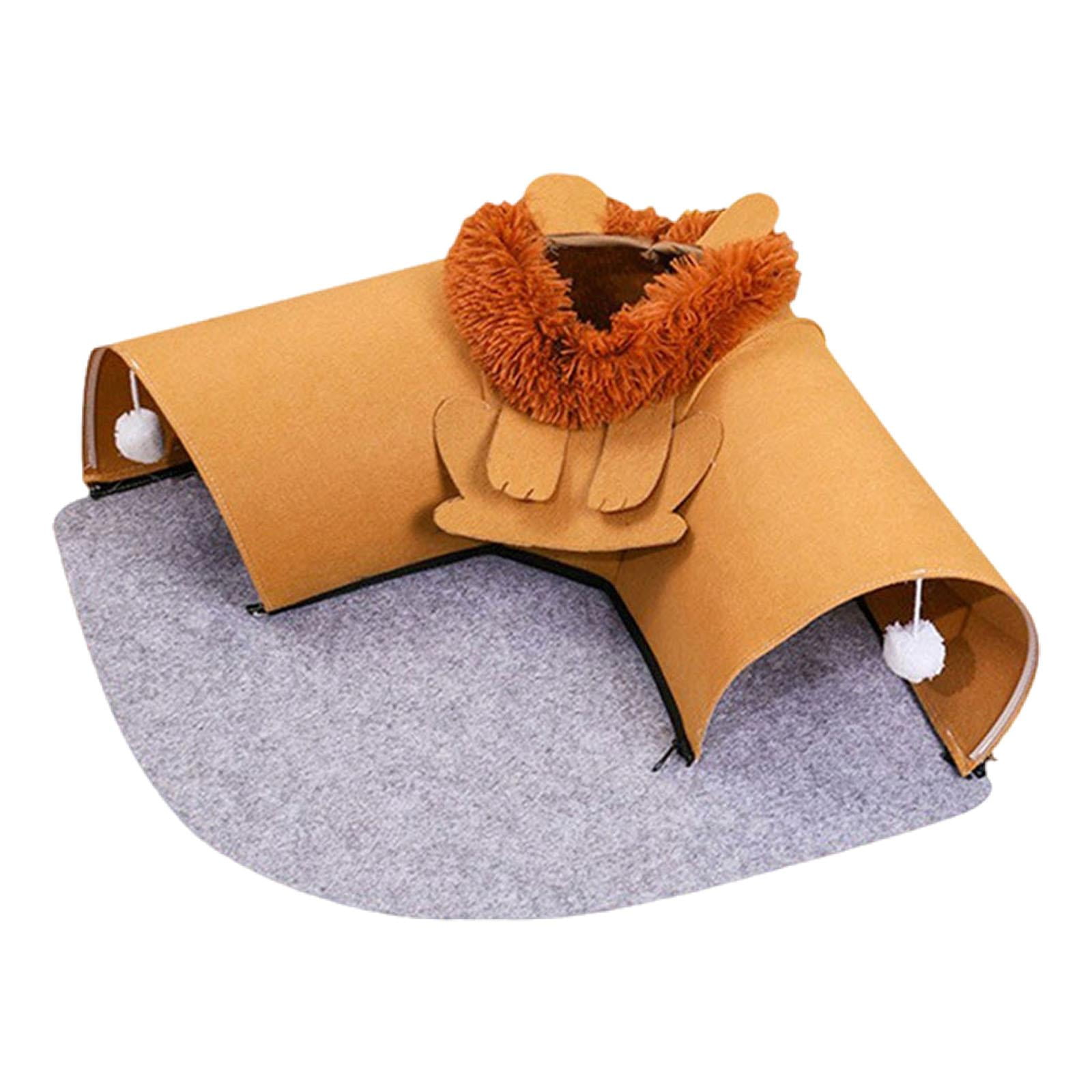 TOOYFUL 2 in 1 Cat Bed and Tunnel Pets Hideout Sleep and with Ball Cat Activity Center for Rabbit Hamster Indoor Cats Brown