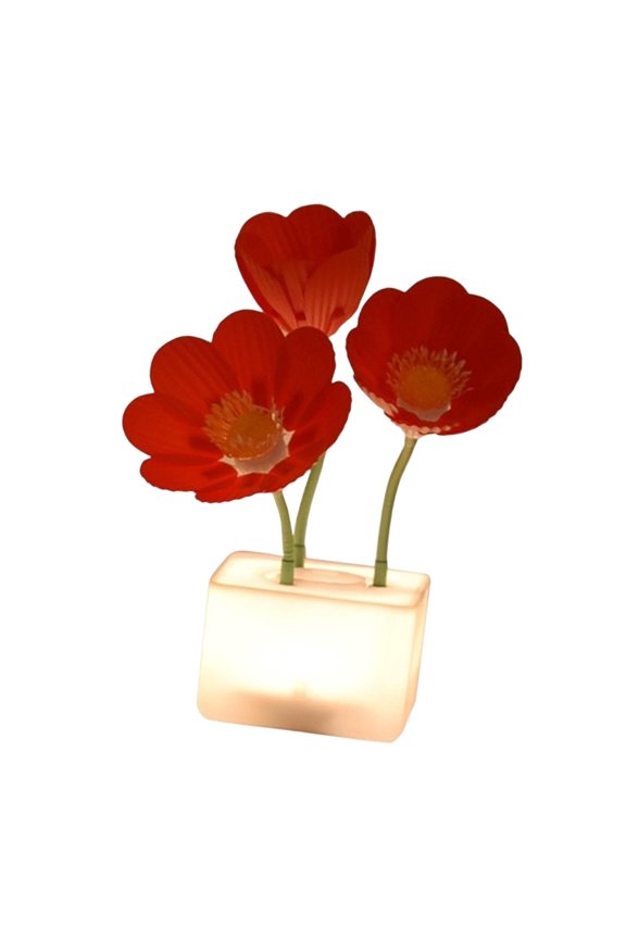 Automatic Flowering Night Light, Kindergarten Light, Adjustable 3 -level Brightness Decoration Novelty on The Bed Lamp Red